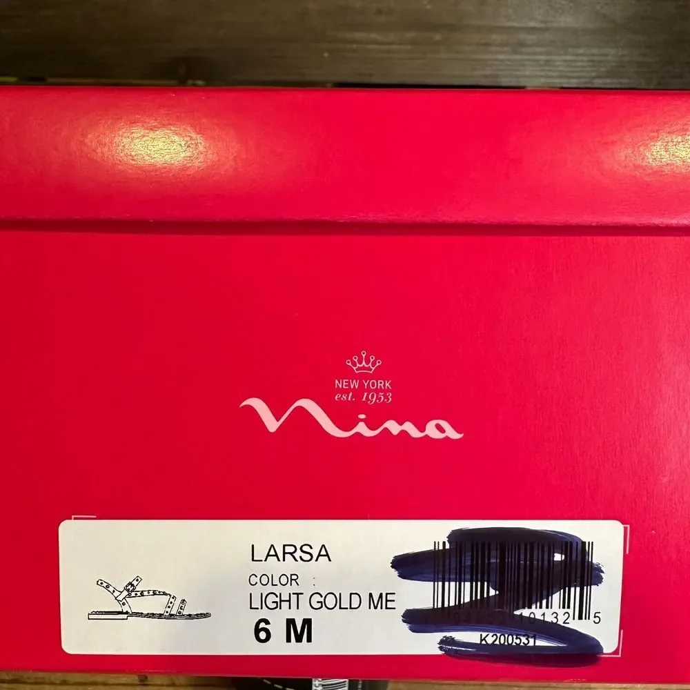 New NIB Big Kids‎ Nina Larsa Gold Beaded Leather Strappy Sandals Size 6 Y
